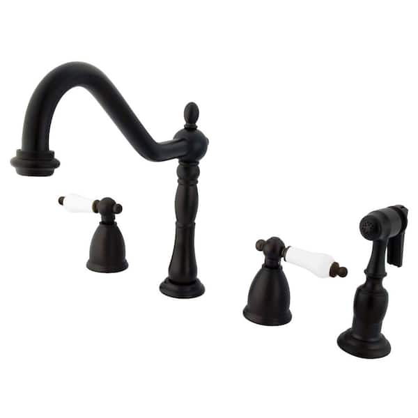 Kingston Brass Heritage 2-Handle Standard Kitchen Faucet with Side Sprayer in Oil Rubbed Bronze