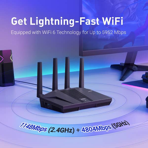 Ahfiwaso WiFi 6-Router with Wide Coverage High-Speed Gaming
