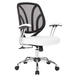 White Faux Leather Screen Back Chair with Chrome Padded Arms and Dual Wheel Carpet Casters