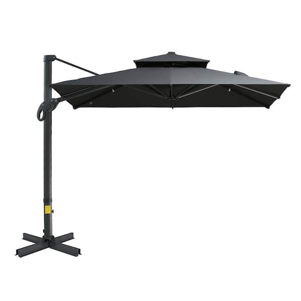 Blisstyle 10 ft. Aluminum Cantilever Manual Tilt in Gray Offset Patio Umbrella, Hanging Cantilever Umbrella