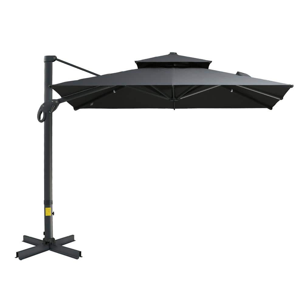 10 ft. Aluminum Cantilever Manual Tilt in Gray Offset Patio Umbrella, Hangi