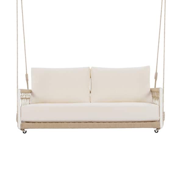 myhomore 1-Piece Metal Outdoor Swing Sofa with Soft Cushions Seating 2 for Patio, Courtyard and Balcony (Beige)