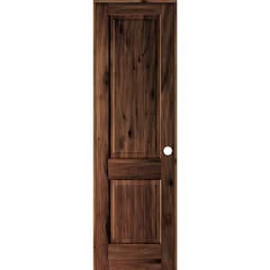 28 in. x 96 in. Knotty Alder 2 Panel Left-Hand Square Top V-Groove Red Mahogany Stain Wood Single Prehung Interior Door