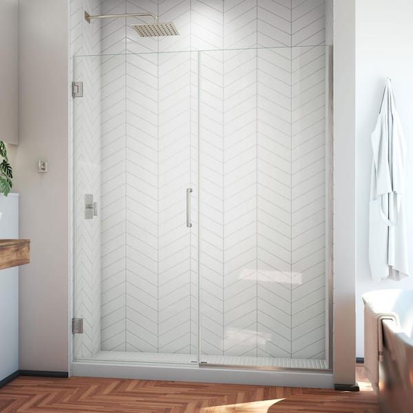 DreamLine Unidoor Plus 59.5 to 60 in. x 72 in. Frameless Hinged Shower Door in Brushed Nickel