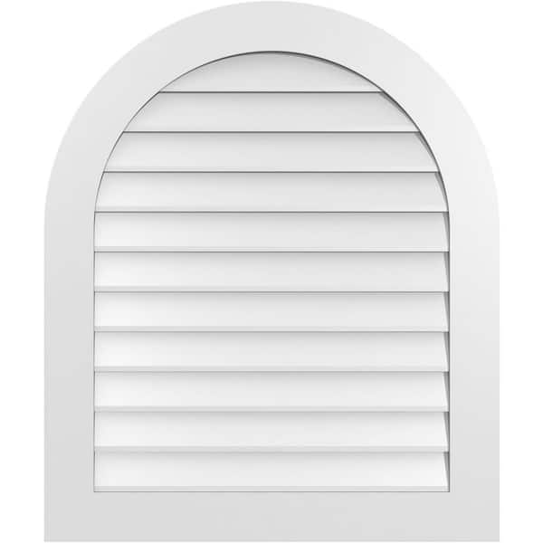 Ekena Millwork 32 in. x 38 in. Round Top White PVC Paintable Gable Louver Vent Non-Functional