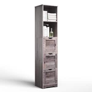 12.60 in. W x 11.80 in. D x 57.50 in. H Gray Wooden Bathroom Linen Cabinet with 3 Drawers and 2 Shelves