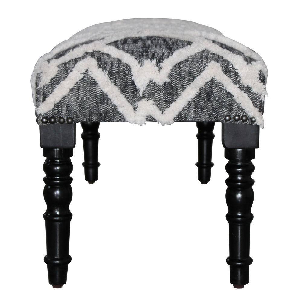 Natural Wood 47" Grey Cotton Tufted Bench