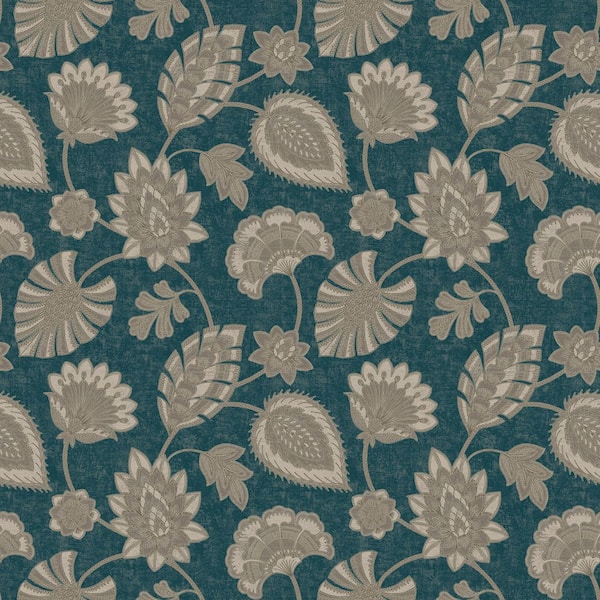 Unbranded Elegance Collection Teal Flower Fan Sheen Finish Non-Pasted Non-Woven Wallpaper Roll