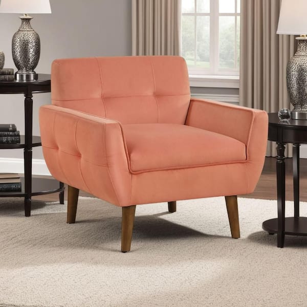 Roa Dark Brown and Coral Orange Velvet Arm Chair with 4 Legs Base Style