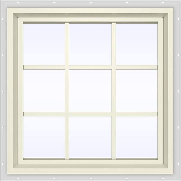 JELD-WEN 35.5 in. x 35.5 in. V-4500 Series Cream Painted Vinyl Fixed Picture Window with Colonial Grids/Grilles