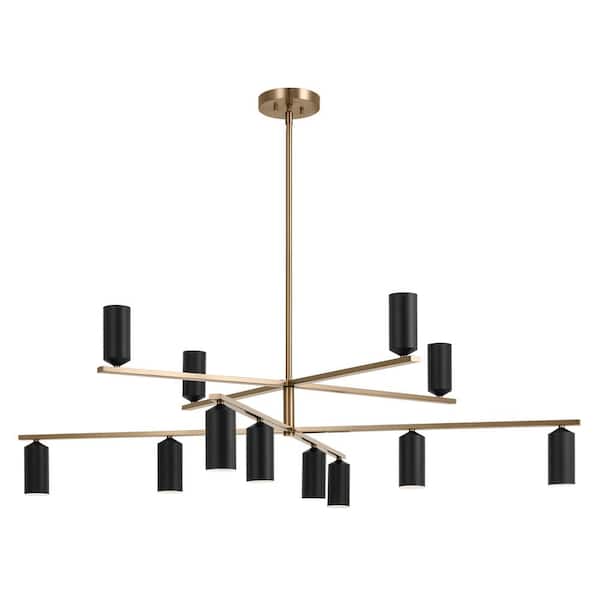 Gala 55.75 in. 12-Light Champagne Bronze and Black LED Modern Shaded Tiered Chandelier for Dining Room