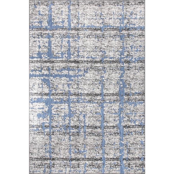 nuLOOM Adley Textured Abstract Blue 6 ft. 7 in. x 9 ft. Indoor/Outdoor ...