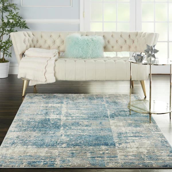 Solace Ivory/Grey/Blue 5 ft. x 7 ft. Abstract Contemporary Area Rug