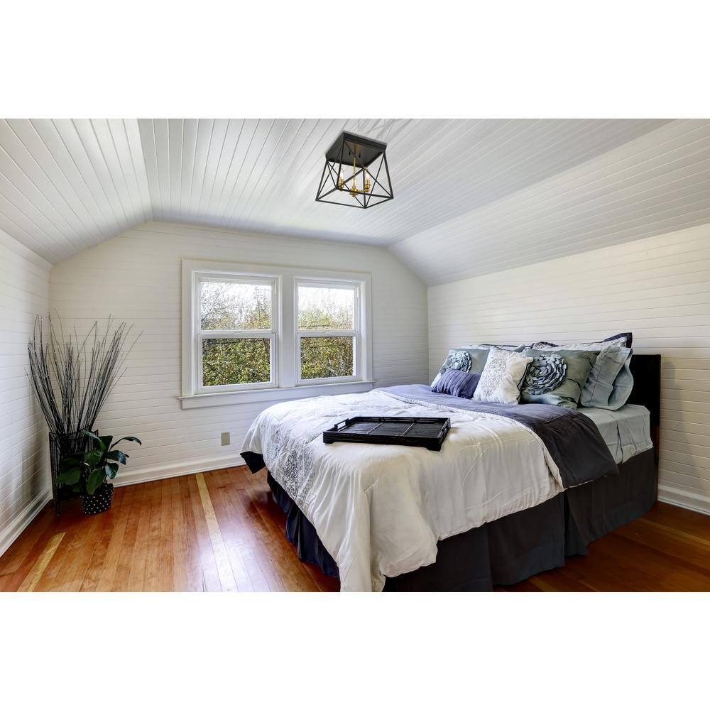 Trestle 14" Matte Black & Olde Brass Geometric Flush Mount