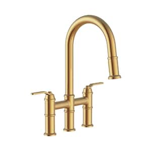 Kinzie Double Handle Pull Down Sprayer Bridge Kitchen Faucet 1.75 GPM in Brushed Bronze