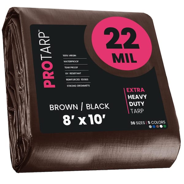 PROTARP 8 ft. x 10 ft. Brown/Black 22 Mil Heavy Duty Polyethylene Tarp, Waterproof, UV Resistant, Rip and Tear Proof