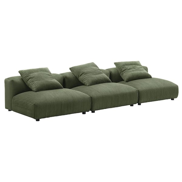 Solace 124.02 in. Armless 3-piece Corduroy Modular Sectional Sofa in Fern Green