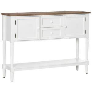 11.75 in. White Rectangle Pine Wood Console Table with 2 Drawers and Cabinets