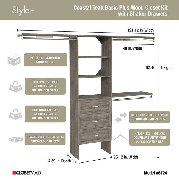 ClosetMaid Style+ Coastal Teak Hanging Wood Closet Corner System with (2)  16.97 in. W Towers, 2 Corner Shelves and 2 Corner Rods 10000-02180 - The  Home Depot