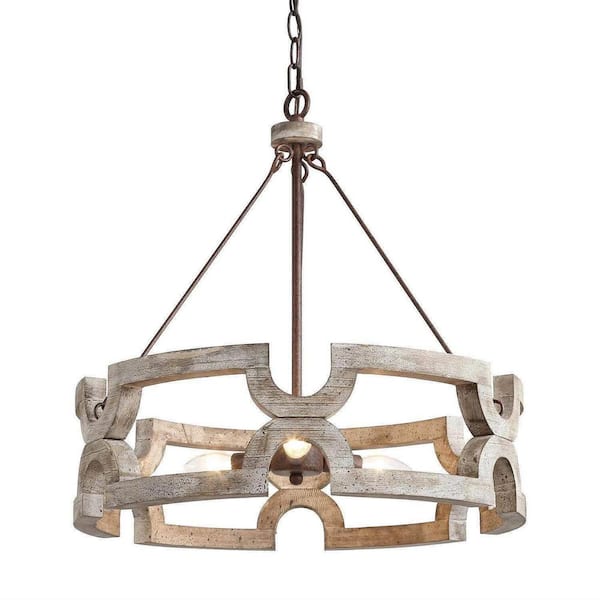 Unbranded Farmhouse 3-Light Distressed Wood Chandelier Rustic Cage Candle Hight Ceiling Light for Entryway, Foyer