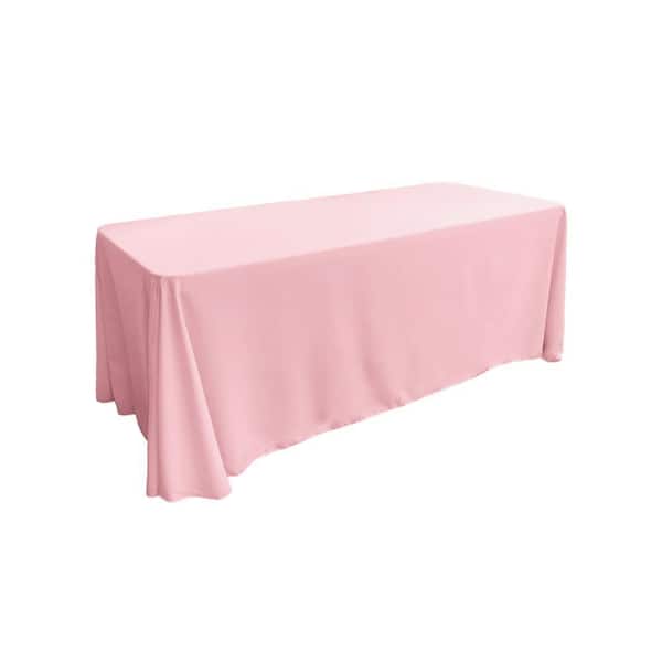 90 in. x 156 in. Light Pink Polyester Poplin Rectangular Tablecloth