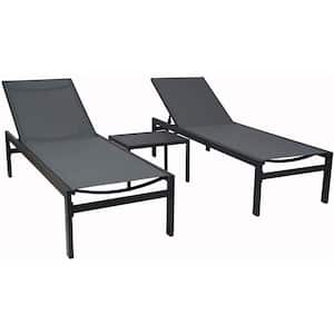 Modern Full Flat Alumium Patio Reclinging Adustable Chaise Lounge Beach Chair (2-Pack Gray/Table)