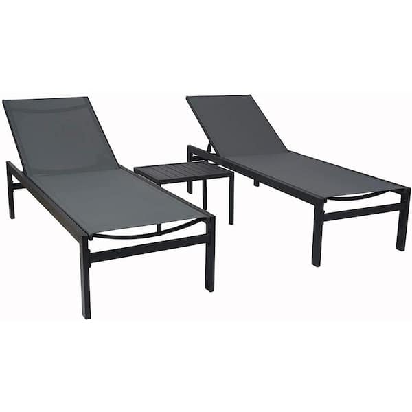 KOZYARD Modern Full Flat Alumium Patio Reclinging Adustable Chaise Lounge Beach Chair (2-Pack Gray/Table)