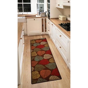 Multi Leaves Design Brown Color 2 ' Width x 7' Your Choice Length Slip Resistant Rubber Stair Runner