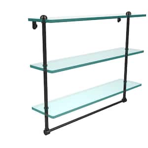 22 in. Triple Tiered Glass Shelf with Integrated Towel Bar in Oil Rubbed Bronze