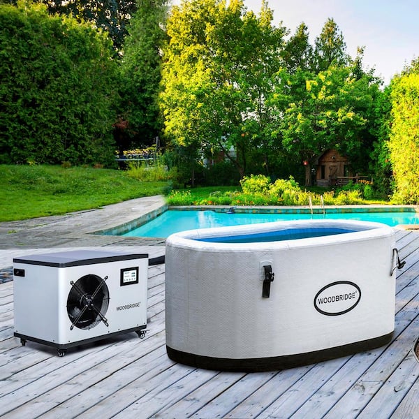 WOODBRIDGE 1-Person Inflatable Cold Plunge Ice Bath Tub/Hot Tub with PVC Insulated Lid,1.3 HP Chiller and Heater in White