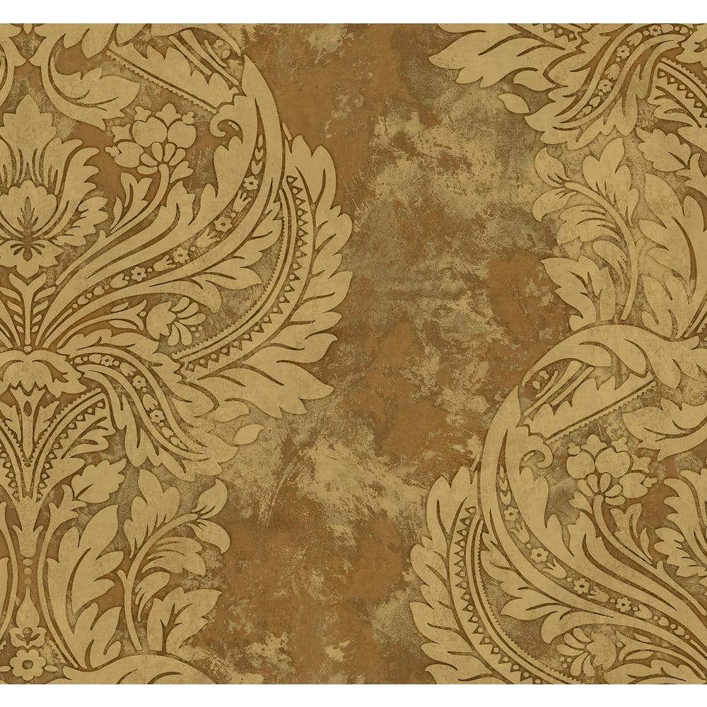 Seabrook Designs Newton Damask Tan and Gold Paper Strippable Roll ...