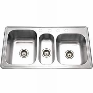 Houzer Premiere Gourmet Series Topmount Stainless Steel Triple Bowl Kitchen Sink, 4-Hole, PGT-4322-1