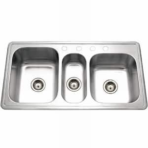 Houzer Premier 41 in. Stainless Steel Topmount 4-hole Triple Bowl Kitchen Sink with Strainer - PGT-4322-1