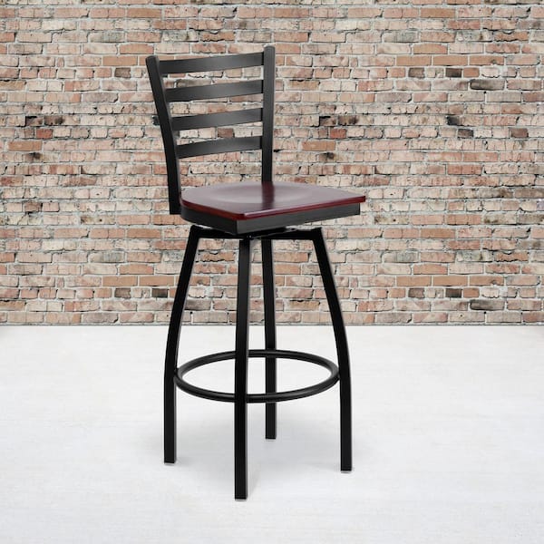 Flash Furniture 30.25 in. Black and Mahogany Swivel Bar Stool XU6F8BLDSWVMAW