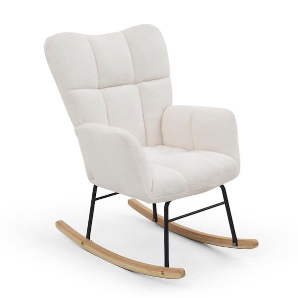 Unbranded Metal Outdoor Rocking Chair Teddy Upholstered Glider Rocker Rocking Accent Chair with Beige Cushion