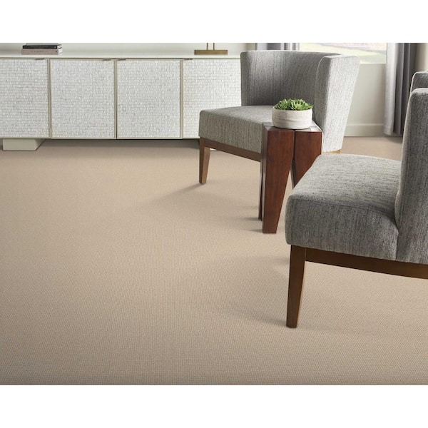 Sand Harbor Flax/Ivory Beige 12 ft. 27 oz. Wool Loop Installed Carpet