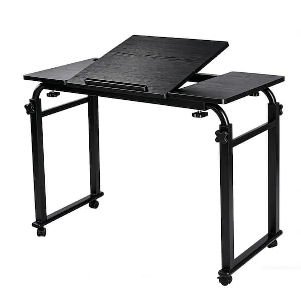 Black Overbed Bedside Table with Wheels and Adjustable Height, Medical Tilt Top Hospital Bed Table for Hospital, Home