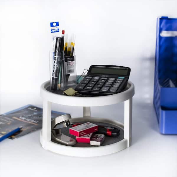 Drawer Organizer White Non Skid Turntable Organizer 360 Degree Rotating Spice Rack for Kitchen Pantry