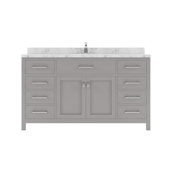 Virtu USA Caroline 60 in. W x 22 in. D x 35 in. H Single Sink Bath Vanity in Cashmere Gray with Quartz Top