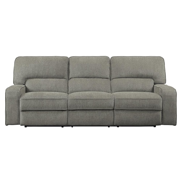 Lazzara Amite 98.5 in. W Straight Arm Chenille Rectangle Power Double Reclining Sofa with Power Headrests in. Mocha