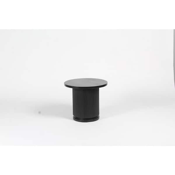 Octavia 20 in. Stained Black Round Mango Wood Pedestal End Table with Ribbed Base