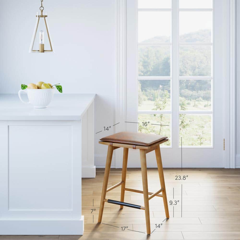 Chestnut Brown Backless Saddle Wood and Metal Barstools