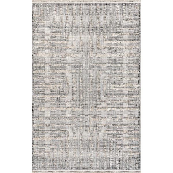 nuLOOM Lili High/Low Gray 5 ft. x 8 ft. Geometric Tasseled Area Rug