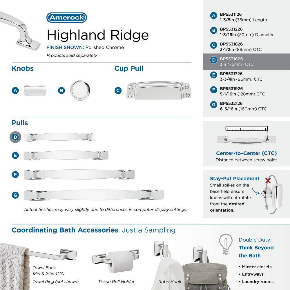 Highland Ridge Polished Chrome Cabinet Drawer Pull with Mounting Hardware