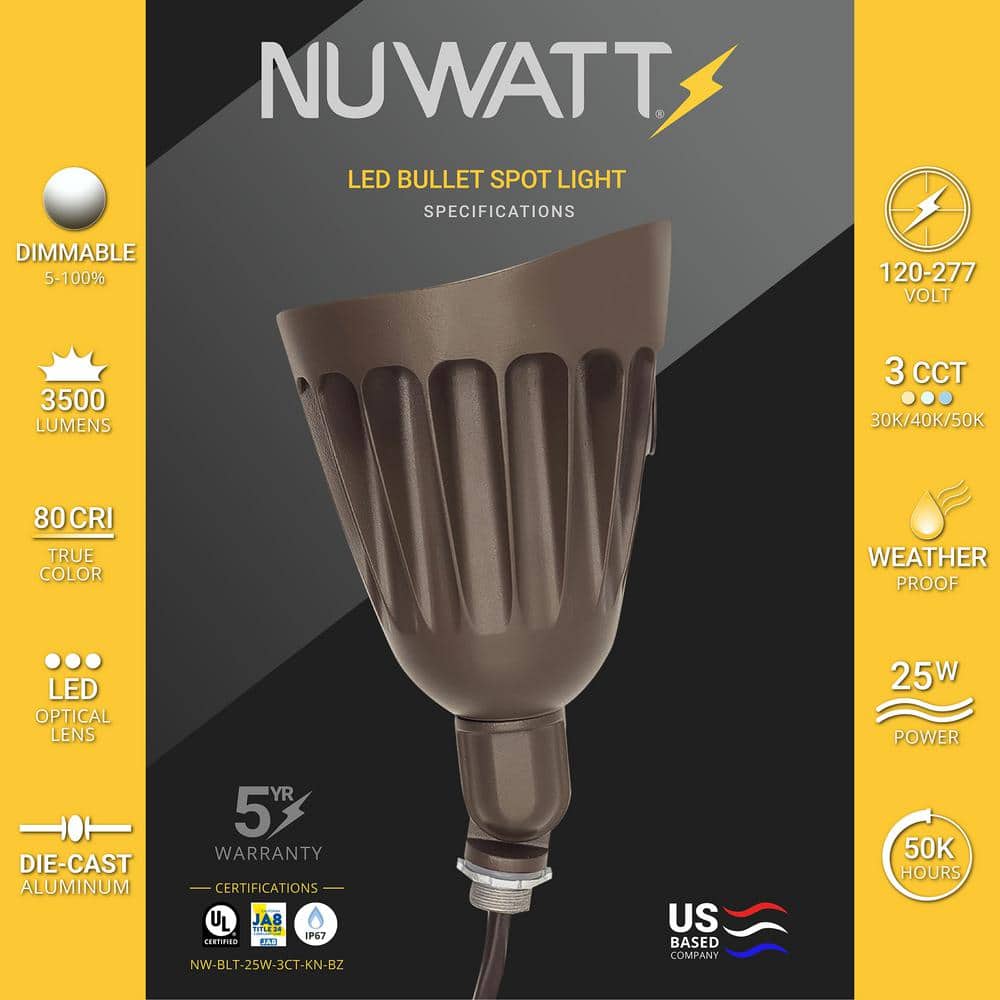 NUWATT 25W Bronze LED Flood Light with 3CCT Switch, 6-Pack