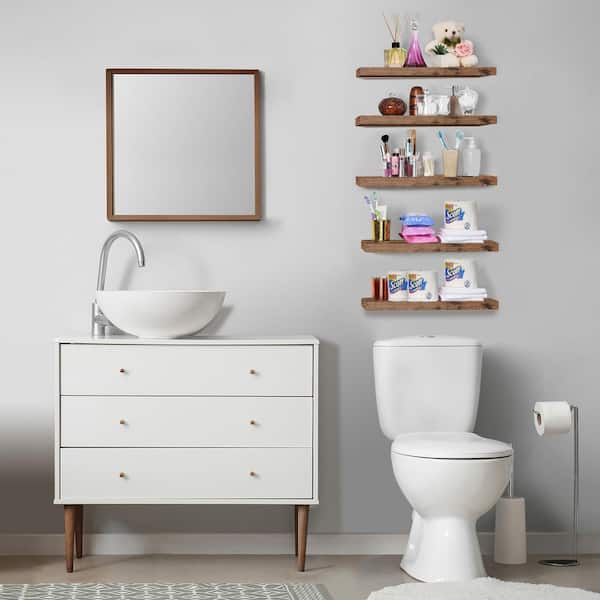 Floating Shelves, 16.25 in. W x 5.5 in. D Mahogany Decorative Wall Shelf, Wall Mounted for Home Decor (Set of 5)