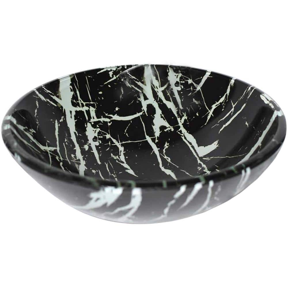 19'' Black and White Tempered Glass Round Vessel Sink