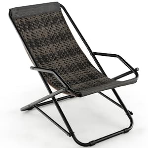 1-Piece Sling Patio Folding Rattan Chair Rocking Lounge Chaise Armrest Outdoor Serving Bar Set