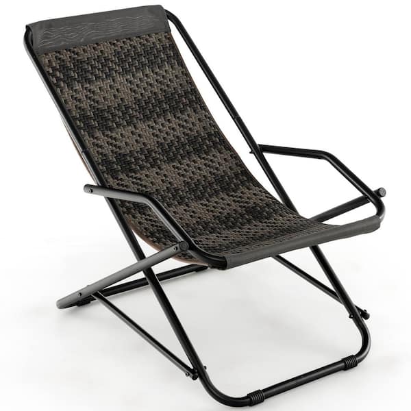 Costway 1-Piece Sling Patio Folding Rattan Chair Rocking Lounge Chaise Armrest Outdoor Serving Bar Set