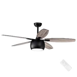 52 in. Integrated LED Indoor Matte Black 5-Blade Reversible Ceiling Fan with Light Kit and Remote Control
